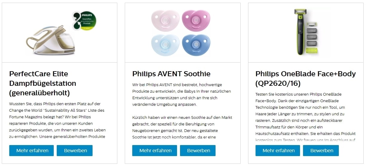 Philips Produkttester Bewerbung